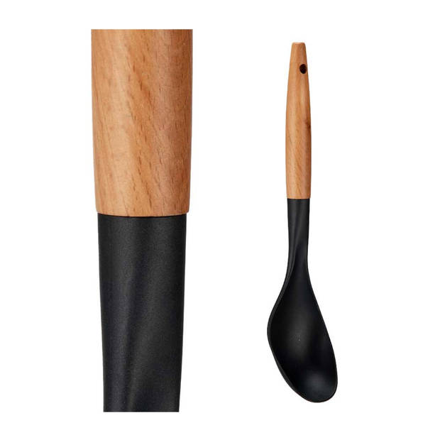 Kinvara Kook/keuken gerei - opschep lepel - zwart/bruin - kunststof/hout - 33 cm - Soeplepels