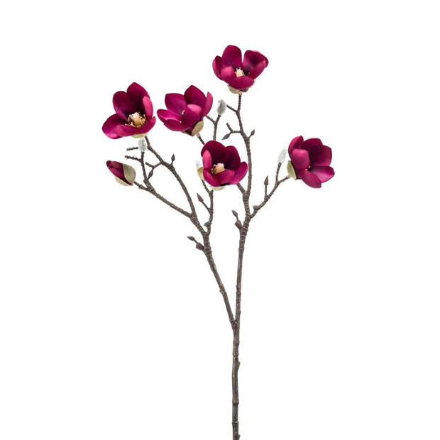Emerald Kunstbloem Magnolia tak - 2x - 65 cm - kersen roze - Kunstbloemen