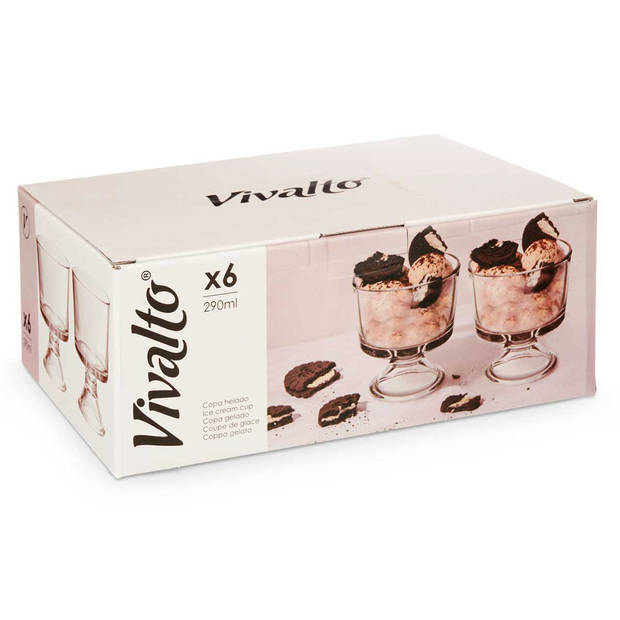 Vivalto IJcoupes/ijs/dessert serveer schaaltjes - op voet - set 6x stuks - glas - 290 ml - IJsjeshouders