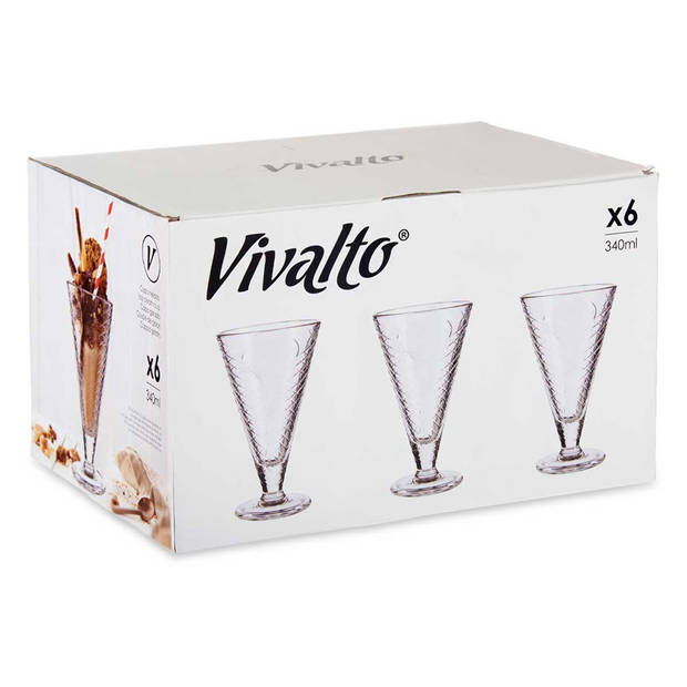 Vivalto IJcoupes/ijs/dessert serveer schaaltjes - op voet - set 6x stuks - glas - 340 ml - IJsjeshouders