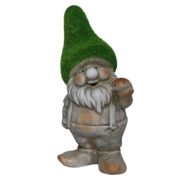Gerimport Tuinkabouter beeldje - Dwarf Barry - Polystone - grasgroene muts - 28 cm - Tuinbeelden