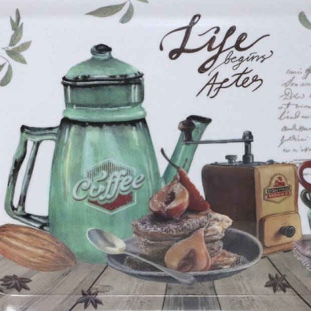 Concorde Dienblad/serveer tray Coffee Life - Melamine - wit/groen - 42 x 29 cm - rechthoekig - Dienbladen