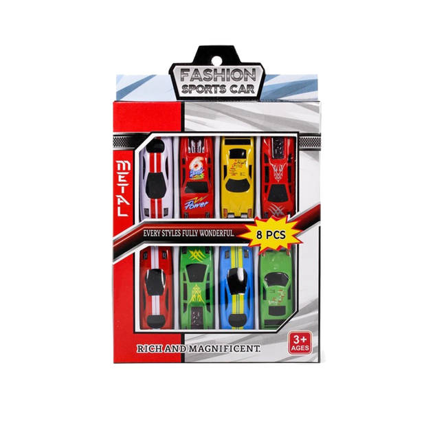 Speelgoedautos/racewagens speelgoed set - 8x stuks - metaal - diverse kleuren en modellen mix - Speelgoed auto's