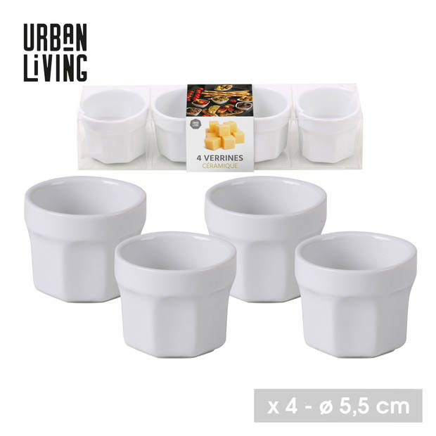 Urban Living kleine kommetjes/serveer schaaltjes - ivoor wit - keramiek - set 4x stuks - D5.5 cm - Serveerschalen