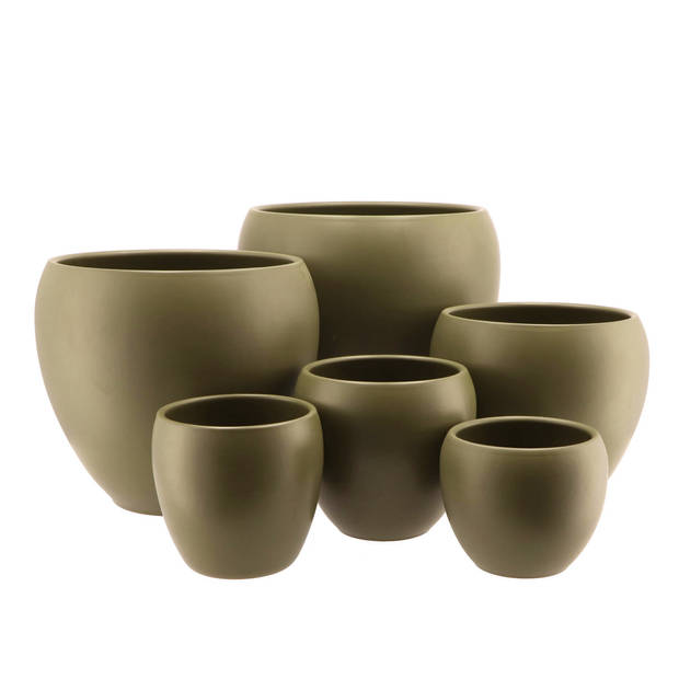 DK Design Bloempot/plantenpot Vinci - olijfgroen mat - voor kamerplant - D11 x H14 cm - Plantenpotten