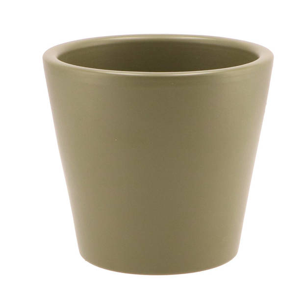 DK Design bloempot/plantenpot - 2x - Vinci - olijfgroen mat - voor kamerplant - D13 x H15 cm - Plantenpotten