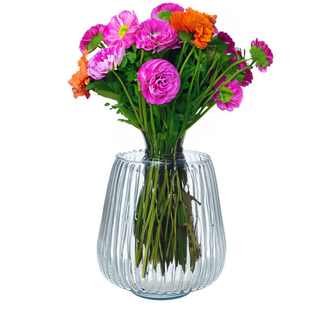 Bloemenvaas Amar - helder transparant glas - D17,5 x H19 cm - decoratieve vaas - bloemen/takken - Vazen