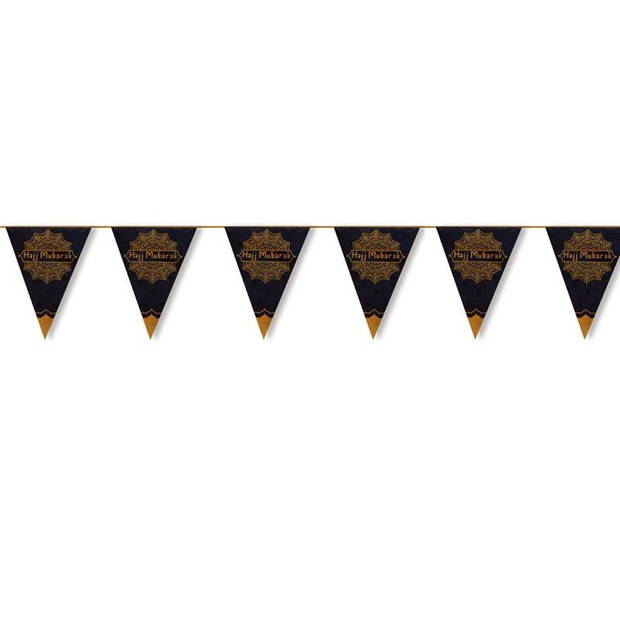 2x stuks Suikerfeest/offerfeest versiering metallic vlaggenlijnen zwart/goud 6 meter - Vlaggenlijnen