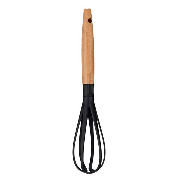 Kinvara Kook/keuken gerei - garde/opklopper - zwart/bruin - kunststof/hout - 31 cm - Keuken gardes