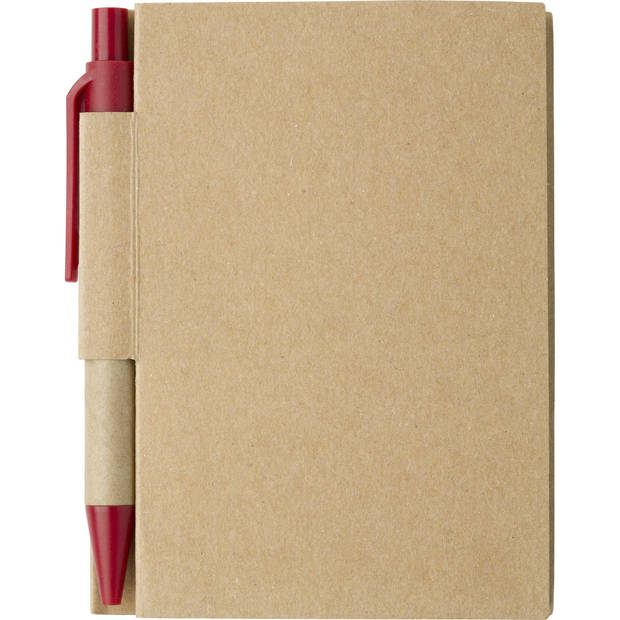 Notitie/opschrijf boekje met balpen - harde kaft - beige/rood - 11x8cm - 80blz gelinieerd - Notitieboek