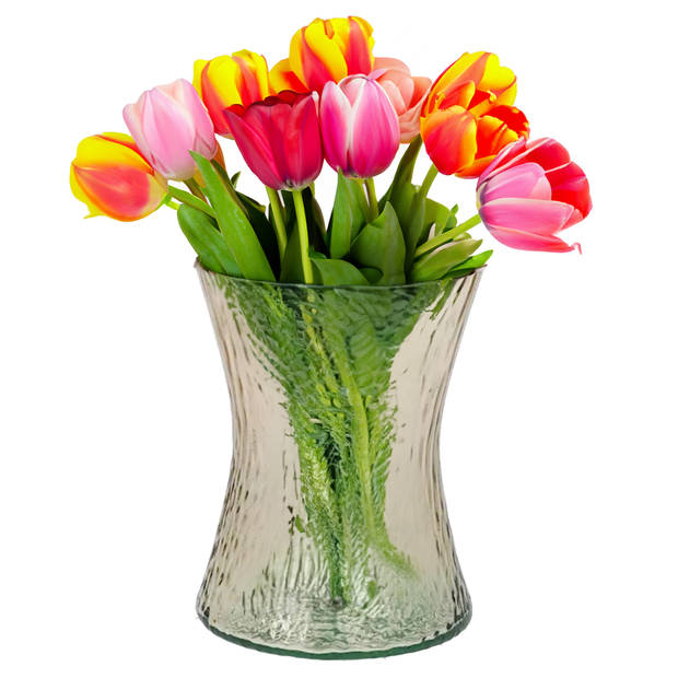 Bloemenvaas Dion - beige transparant glas - D16 x H20 cm - decoratieve vaas - bloemen/takken - Vazen