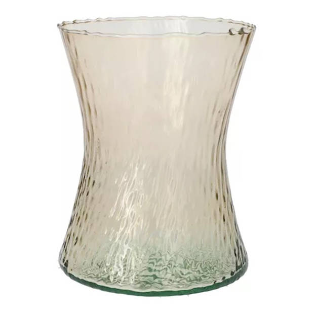 Bloemenvaas Dion - beige transparant glas - D16 x H20 cm - decoratieve vaas - bloemen/takken - Vazen