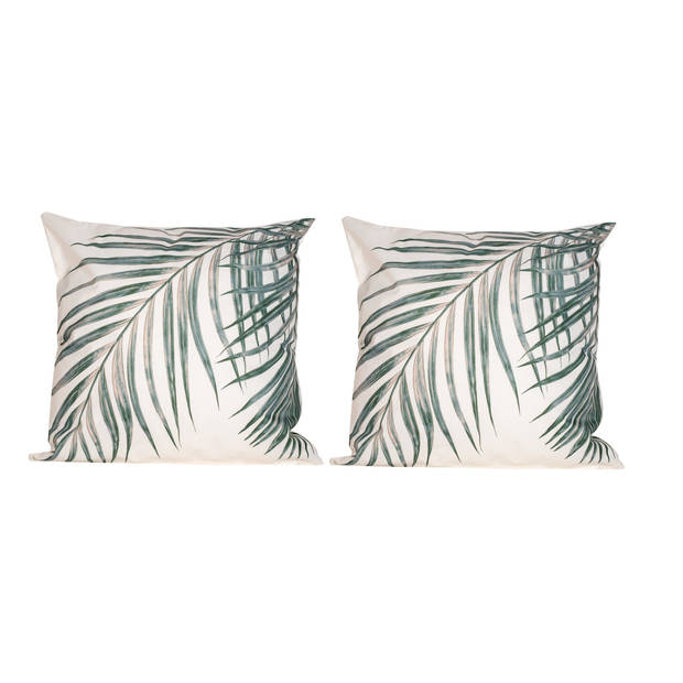 2x Bank/sier kussens met palm plant/blad print voor binnen en buiten 45 x 45 cm - Sierkussens