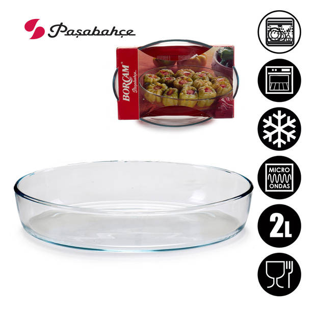 Pasabahce Ovenschaal van borosilicaat glas - 2x - ovaal - 2 Liter - 30,5 x 22 x 6 cm - Ovenschalen