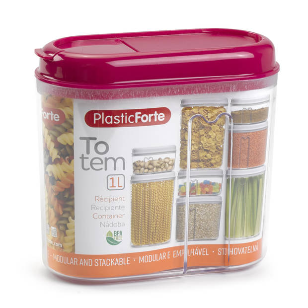 Plasticforte Voedselcontainer strooibus - roze - 1000 ml - kunststof - voorraadpot - Voorraadpot
