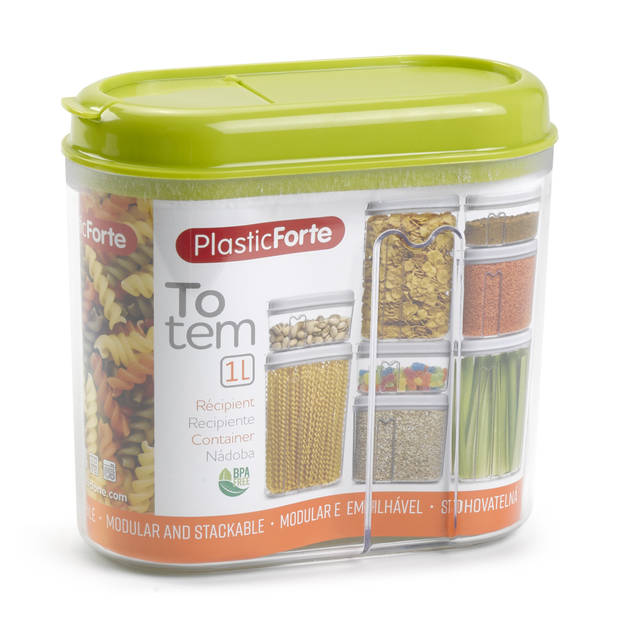 Plasticforte Voedselcontainer strooibus - groen - 1000 ml - kunststof - voorraadpot - Voorraadpot