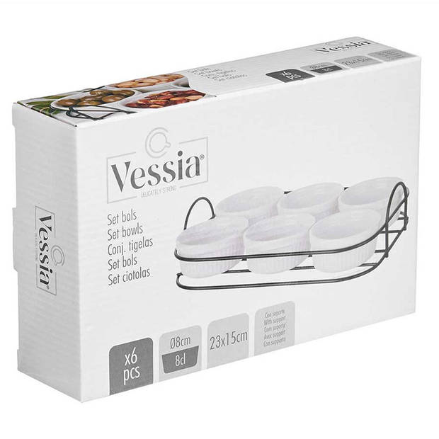 Vessia saus/snacks kommetjes/schaaltjes in standaard - wit - keramiek - set 6x stuks - D7 x 3 cm - Serveerschalen