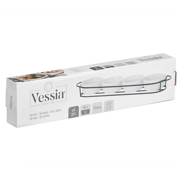 Vessia saus/snacks kommetjes/schaaltjes in standaard - wit - keramiek - set 4x stuks - D7 x 3 cm - Serveerschalen