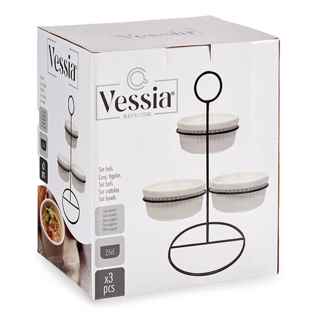 Vessia saus kommetjes/serveer schaaltjes in standaard - wit - keramiek - set 3x stuks - D10 cm - Serveerschalen
