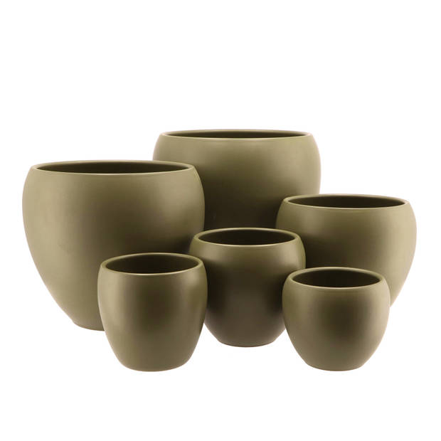 DK Design bloempot/plantenpot Vinci - olijfgroen mat - voor kamerplant - D13 x H14 cm - Plantenpotten