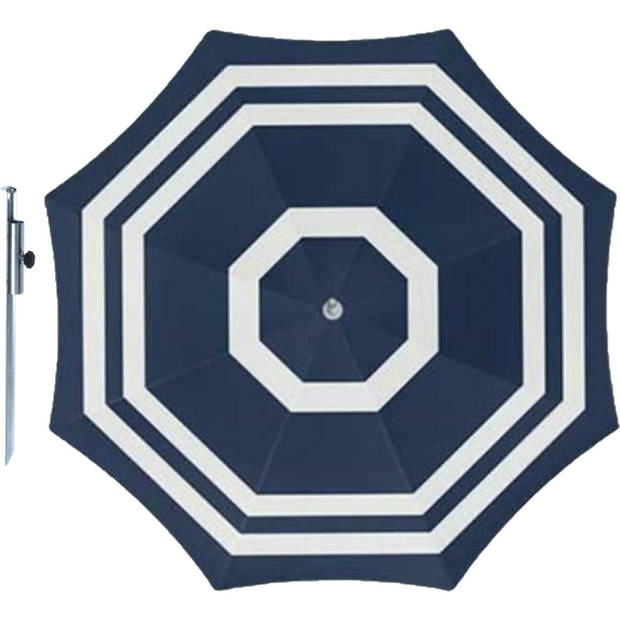 Parasol - Blauw/wit - D180 cm - incl. draagtas - parasolharing - 49 cm - Parasols