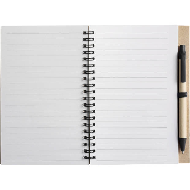 Notitie/opschrijf boekje met balpen - harde kaft - beige/blauw - 18x13cm - 60blz gelinieerd - Notitieboek