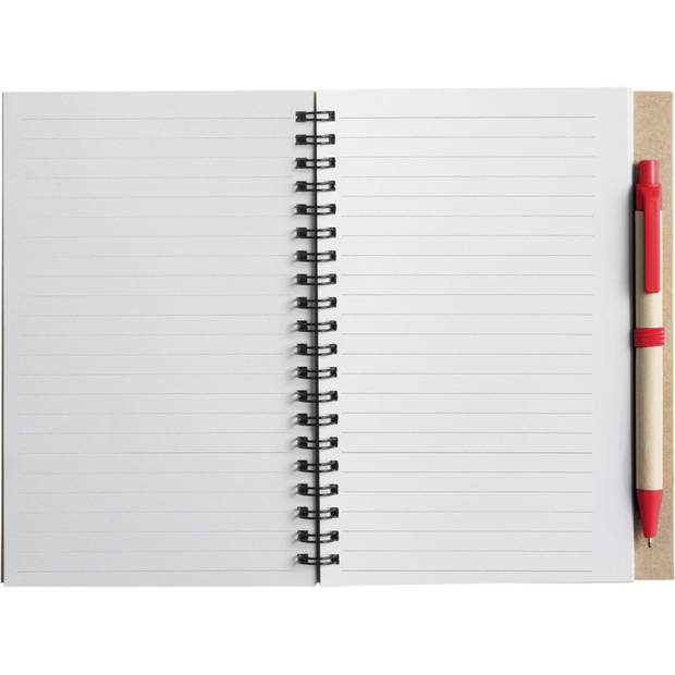 Notitie/opschrijf boekje met balpen - harde kaft - beige/rood - 18x13cm - 60blz gelinieerd - Notitieboek