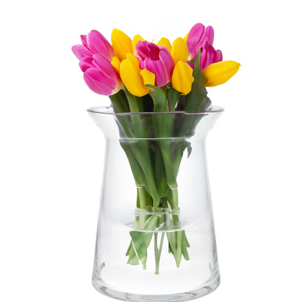 Bloemenvaas Ella - helder transparant glas - D19 x H25 cm - decoratieve vaas - bloemen/takken - Vazen