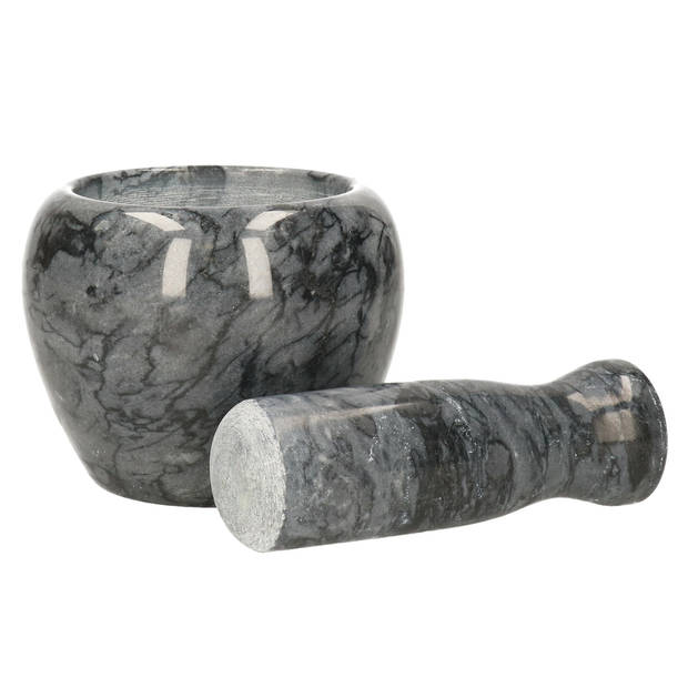 Vijzel met stamper - zwart - keramiek - D9 cm - marmer look - zware kwaliteit - keuken artikelen - Vijzel en mortier