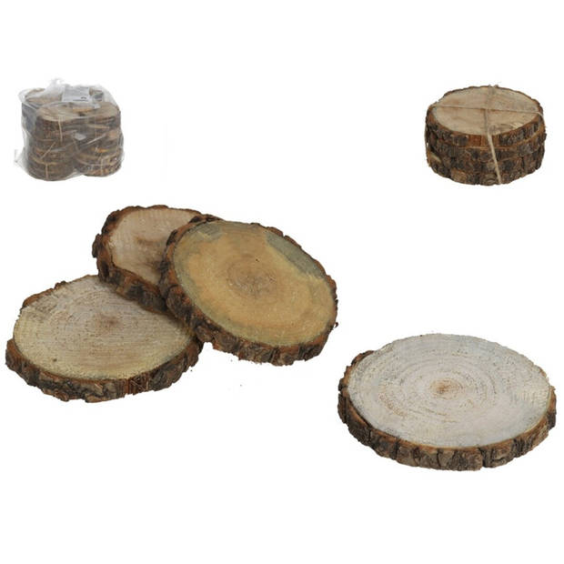 Boomschijven onderzetters voor glazen - hout - 4x - D10 cm - rond - gelakt - Glazenonderzetters