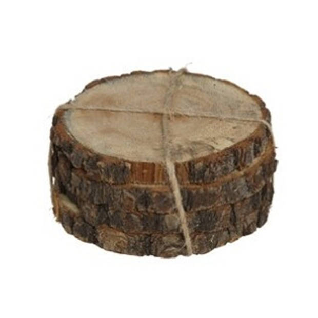 Boomschijven onderzetters voor glazen - hout - 4x - D10 cm - rond - gelakt - Glazenonderzetters