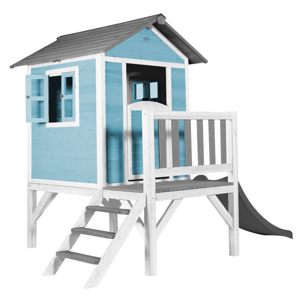 AXI Speelhuis Beach Lodge XL Blauw met AXI Lodge XL Speelhuis Caribisch blauw - Grijze Glijbaan Speelhuis op palen met