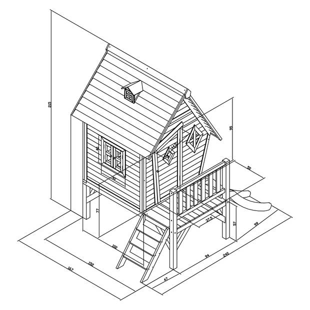 AXI Speelhuis Cabin XL Wit met paarse glijbaan Speelhuis op palen met veranda gemaakt van FSC hout