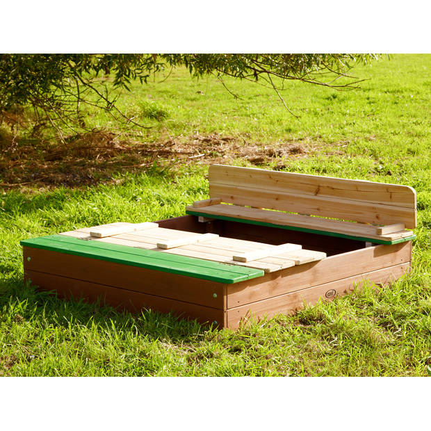 AXI Ella XL Zandbak van FSC hout met bankjes & deksel Zandbak voor kinderen in bruin & groen