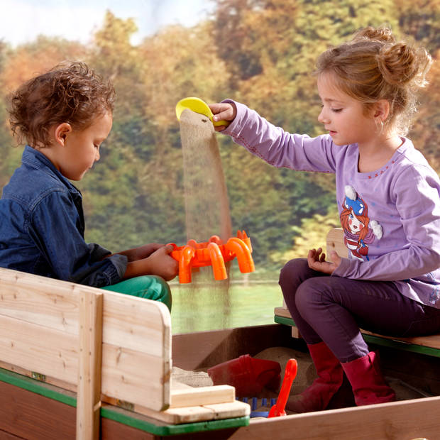 AXI Ella XL Zandbak van FSC hout met bankjes & deksel Zandbak voor kinderen in bruin & groen