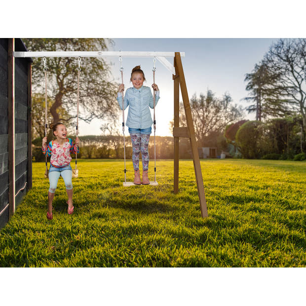 AXI Dubbele Schommel van hout in wit & bruin Schommel met muurbevestiging voor kinderen met houten schommelzitjes