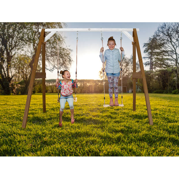 AXI Dubbele Schommel van hout in wit & bruin Vrijstaande schommel voor kinderen met houten schommelzitjes