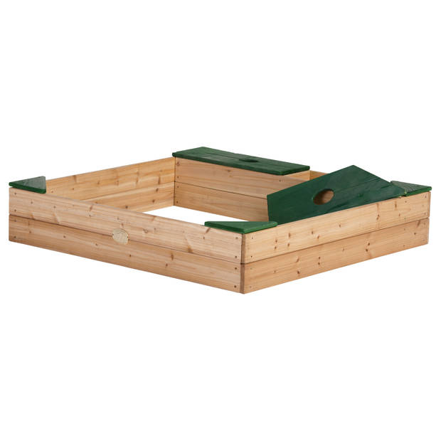 AXI Zandbak Amy van hout met opbergruimte & bankje Zandbak voor kinderen incl. beschermhoes in bruin & groen