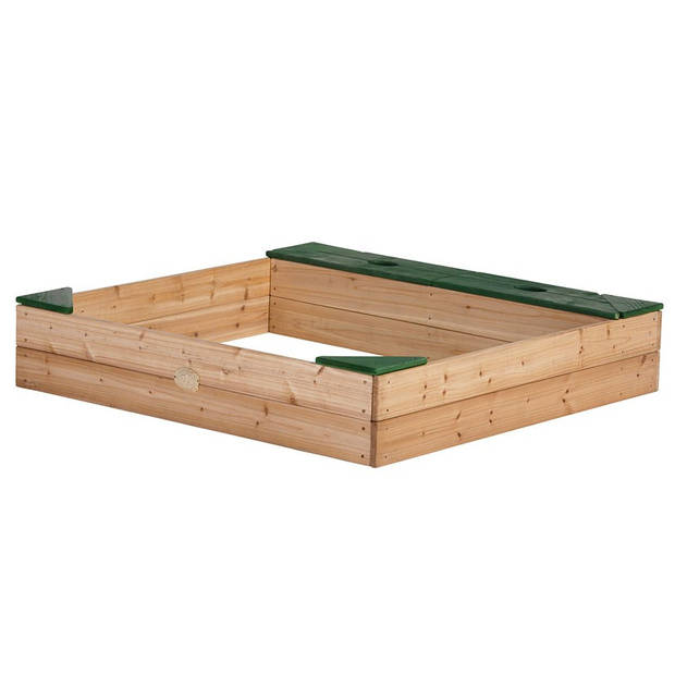 AXI Zandbak Amy van hout met opbergruimte & bankje Zandbak voor kinderen incl. beschermhoes in bruin & groen