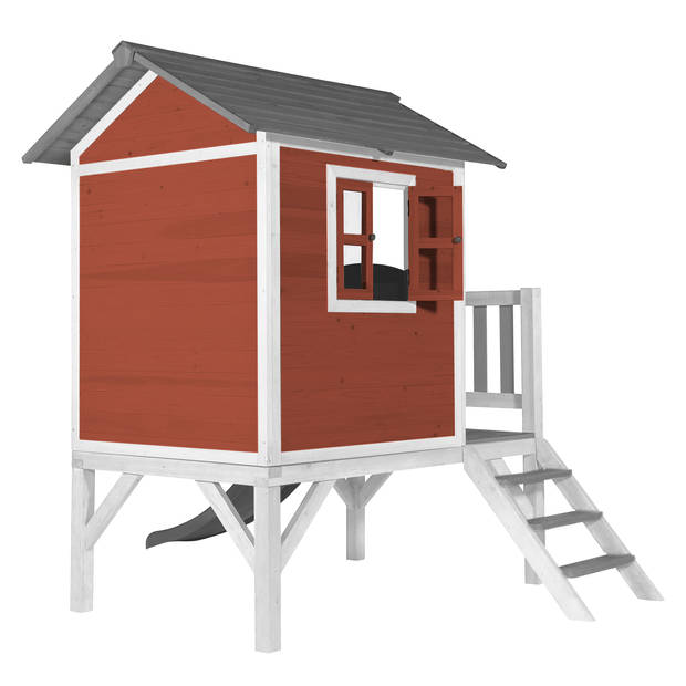 AXI Speelhuis Beach Lodge XL Rood met AXI Lodge XL Speelhuis Scandinavisch rood - Grijze Glijbaan Speelhuis op palen