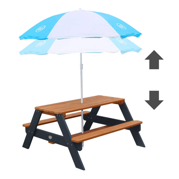 AXI Nick Picknicktafel voor kinderen in antraciet/bruin met parasol Picknick tafel van hout