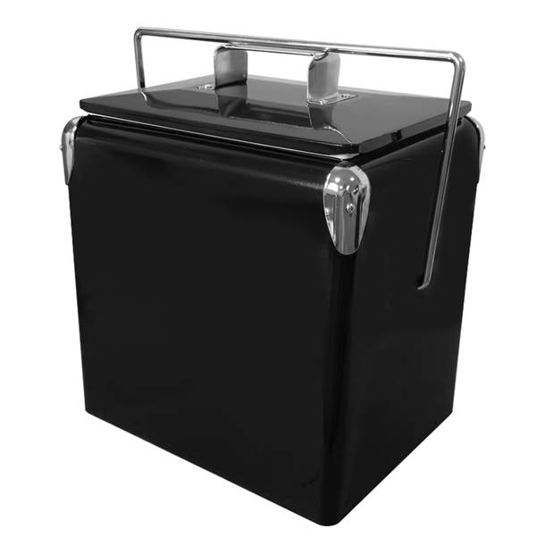 AXI Retro Mini Cooler Zwart Outdoor Koeler / Koelbox klein met afneembaar deksel & flesopener