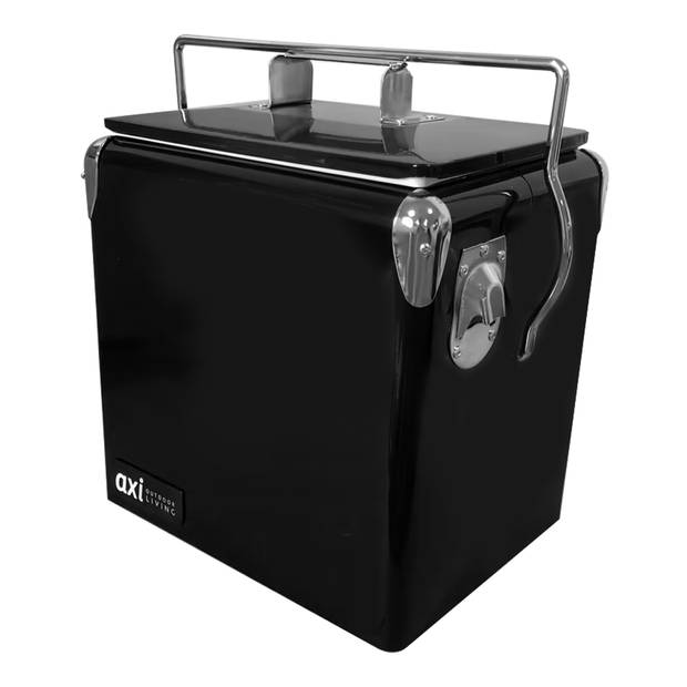 AXI Retro Mini Cooler Zwart Outdoor Koeler / Koelbox klein met afneembaar deksel & flesopener
