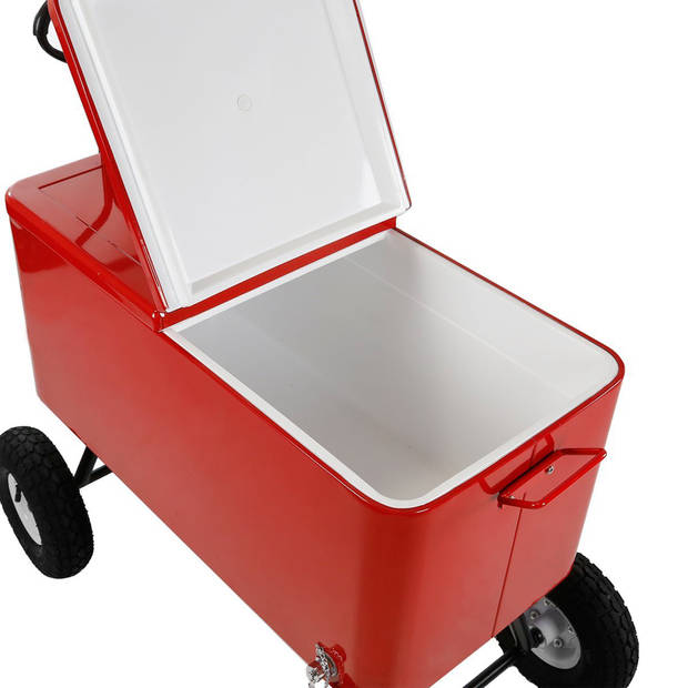 AXI Bolderwagen cooler Rood Outdoor Koeler op luchtbanden met 76L inhoud