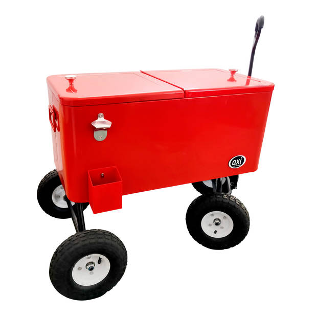 AXI Bolderwagen cooler Rood Outdoor Koeler op luchtbanden met 76L inhoud