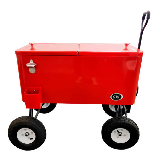 AXI Bolderwagen cooler Rood Outdoor Koeler op luchtbanden met 76L inhoud