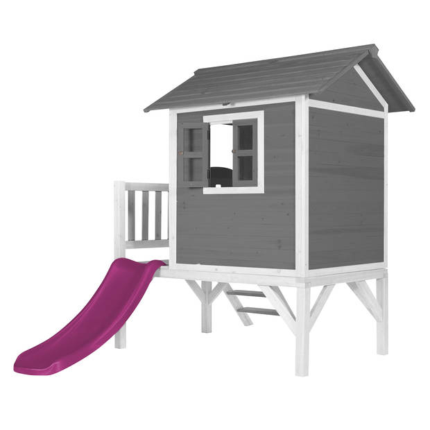 AXI Speelhuis Beach Lodge XL Grijs met paarse glijbaan Speelhuis op palen met veranda gemaakt van FSC hout