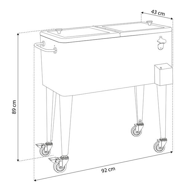 AXI Retro cooler RVS / Zilver Outdoor Koeler op wielen met 76L inhoud