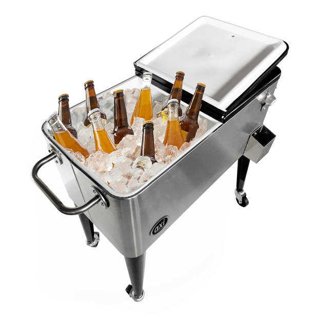 AXI Retro cooler RVS / Zilver Outdoor Koeler op wielen met 76L inhoud