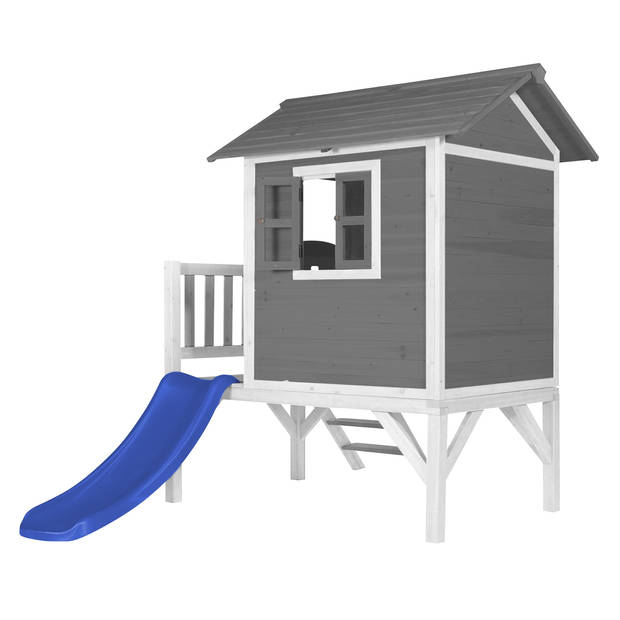 AXI Speelhuis Beach Lodge XL Grijs met blauwe glijbaan Speelhuis op palen met veranda gemaakt van FSC hout